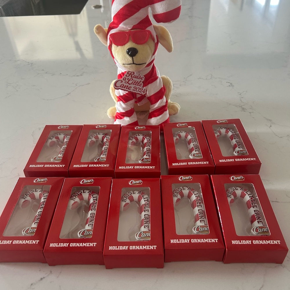 10 Candy Cane Ornaments and 1 Plush Set
